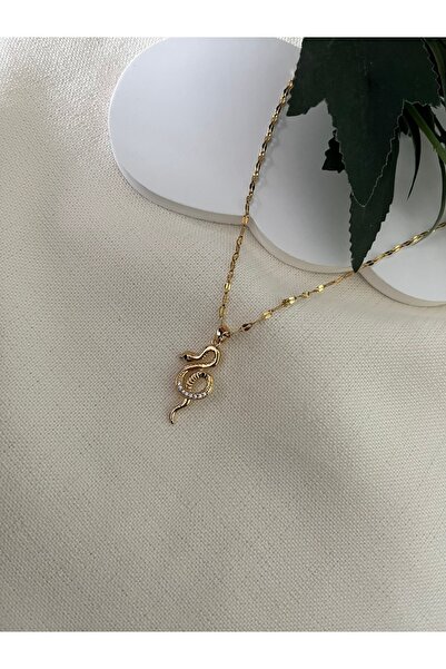 nergis collection Çelik Yılan Zirkon Kadın Kolye