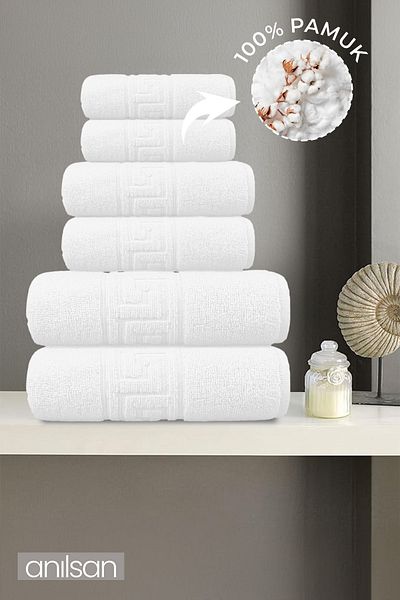 Anılsan Set of 6 Greek Towels - 2 Hand Towels 50X90, 2 Bath Towels 70X140, 2 Foot Towels 50X70