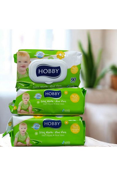 Hobby Aloe Vera Wet Towel 90 Sheets, (3 Pcs X 90 Ypr = 270 Sheets)