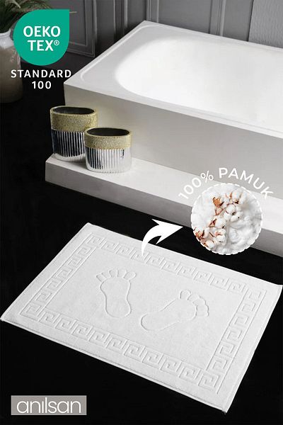Anılsan Πετσέτα ποδιών Greek White - 50x70 cm, 245 gr, 100% βαμβάκι, χαλάκι μπάνιου Spa και ξενοδοχείου, Καθημερινή χρήση