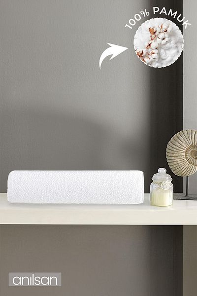 Anılsan 90X150 cm White Bath Towel - 100% Cotton, Spa and Hotel Daily Use, 650g