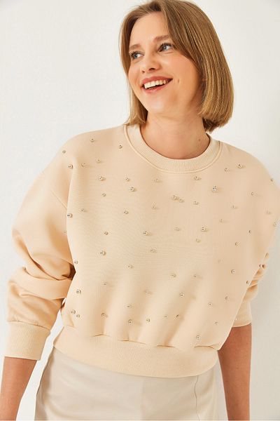 Bianco Lucci Γυναικείο φούτερ Crew Neck Pearl Snap - Τρεις κλωστές ράστερ 60601041