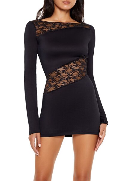 Forever 21 Şeffaf Dantel Mini Elbise