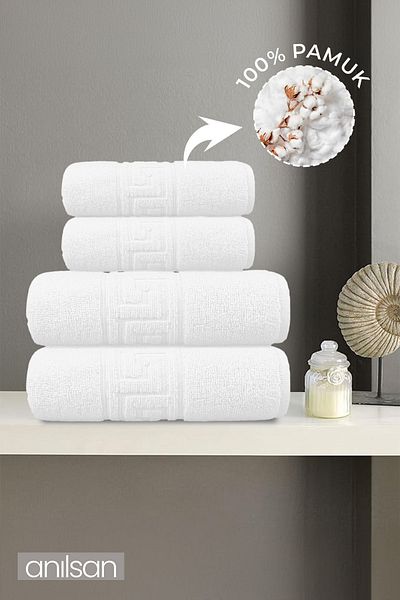 Anılsan Set of 4 Greek Towels 100% Cotton - 2 Hand Towels 50X90 and 2 Bath Towels 70X140