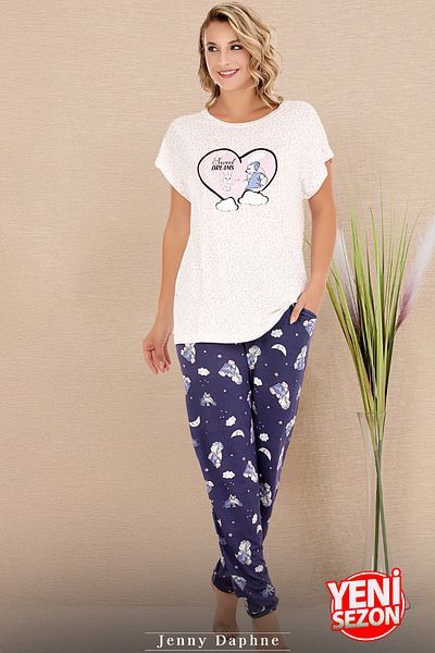 Jenny Daphne Set de pijamale tricou cu mânecă scurtă, cu imprimeu de noapte, din țesătură din viscoză, 12584