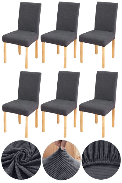 Bumedo Bambu Nano Kumaş Likralı Yıkanabilir 6'lı Sandalye Kılıfı Lastikli Sandalye Örtüsü (6 ADET) - Füme