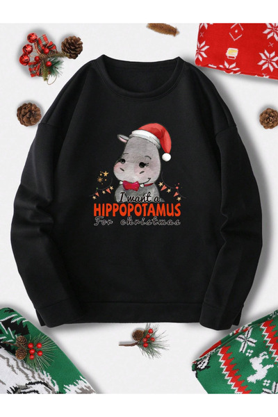 Marco Fresco Hanorac unisex cu glugă cu imprimeu „Vreau un hipopotam”