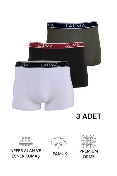 LAUMA Βαμβακερή εύκαμπτη Lycra Μαύρο Χακί Λευκό Ανδρικό Μπόξερ Πακέτο 3