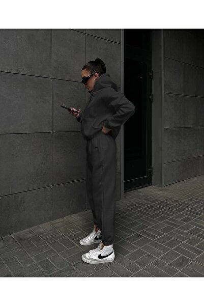 asfamoda Unisex Anthracite Premium Φούτερ με τρεις κλωστές με ανάγλυφο σχέδιο