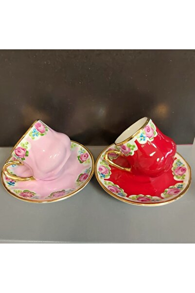 BY.RAYKA PORSELEN El Dekor Saray Porcelain Hand Painting Set of 2 Coffee Cups