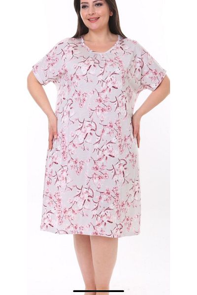 Etoile Etoi̇le Flower Patterned Bamboo Short Sleeve Large Size Dress Nightwear