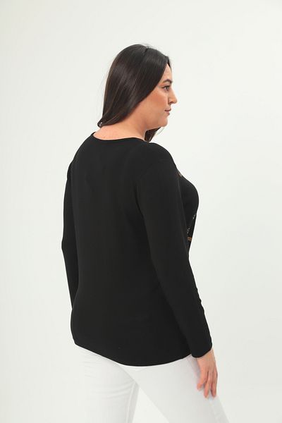 Şans Women's Plus Size Black Stone Detail V-Neck Blouse 65N38716