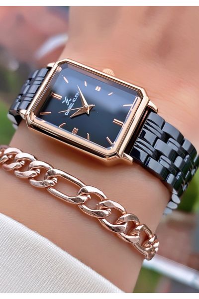 Daniel Klein Brand Rose Black Color Waterproof Women's Wrist Watch - Bracelet Gift