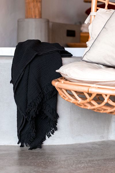 Barine Cocoon Cotton 4 Layer Muslin Sofa Shawl Black 130X170