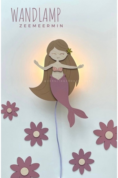 Genel Markalar Deniz Kızı ve Papatyalar Çocuk Odası İçin Ahşap Dekoratif Elek...