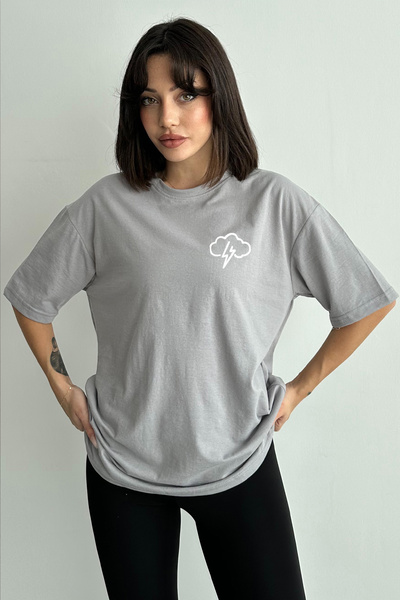 Stendhal Tricou oversize pentru damă, gri, cu imprimeu cu nori mici