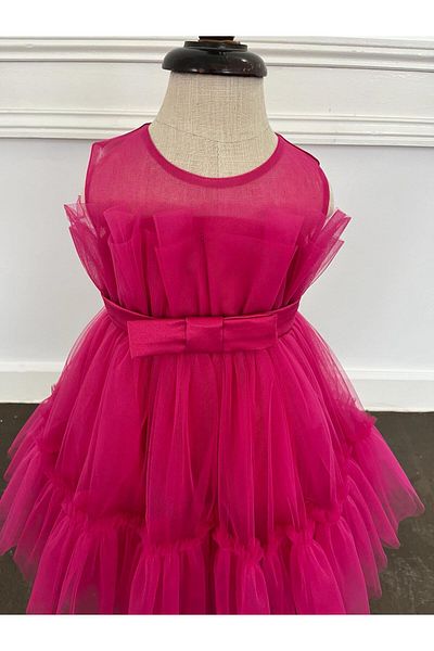 BUTİKHAPPYKİDS Girl's Fuchsia Tutu Short Evening Dress 6-24 Months