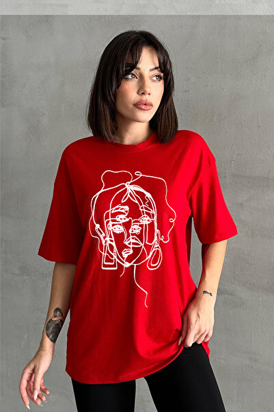 Stendhal Tricou oversize pentru damă, cu imprimeu cu fața roșie