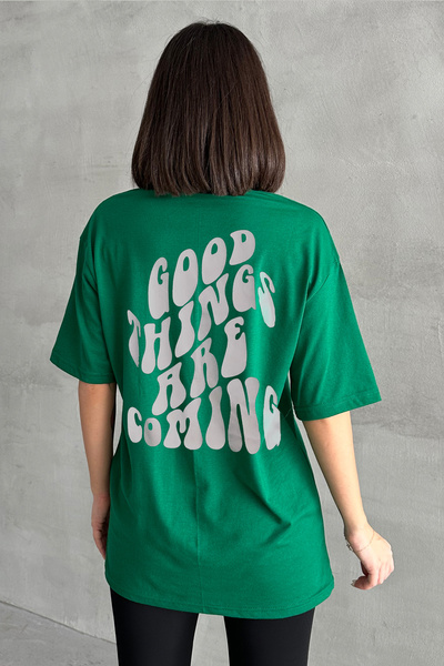Stendhal Tricou oversize pentru damă, verde Good Things, cu decolteu rotund