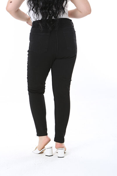 Şans Women's Plus Size Black High Waist 5 Pockets Lycra Skinny Leg Pants 65N38712