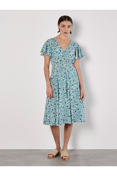 Apricot Gesmoktes Minikleid mit Zacken