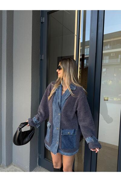 Lady Pixie Μπουφάν με γιακά τζιν με λουράκι Teddy Coat