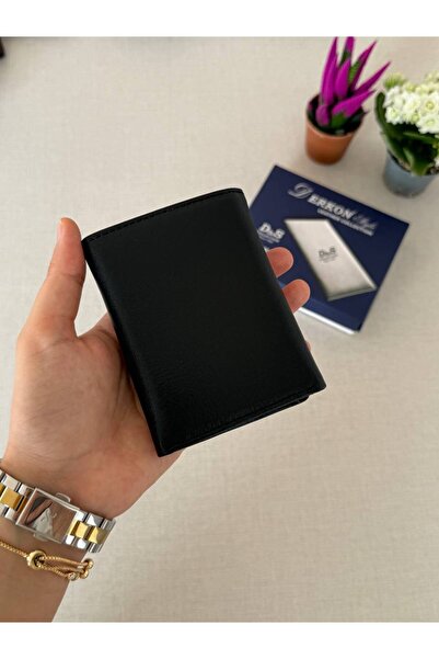 DERKON Genuine Leather Magnet Fold Men's Wallet Sakura Model Black Inside Tan