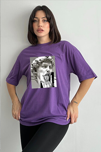 Stendhal Γυναικείο μωβ μπλουζάκι με στάμπα με λαιμόκοψη με λαιμόκοψη