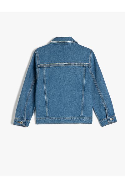 Koton Jachetă din denim cu mânecă lungă din bumbac, cu detaliu de piatră