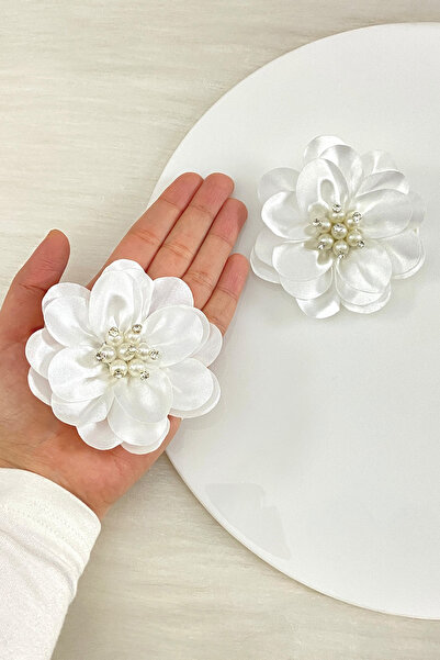 ZEYMERADE Beyaz İncili Parlak  Taşlı Gelin El Gülü, Damat, Nedime Bileklik, D...