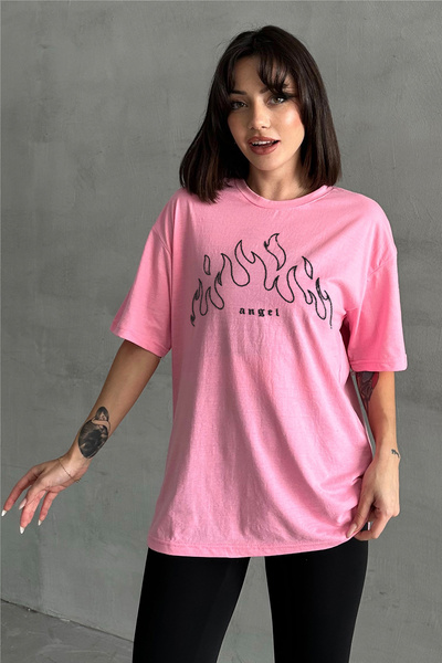 Stendhal Tricou oversize pentru damă, roz Angel, cu decolteu rotund