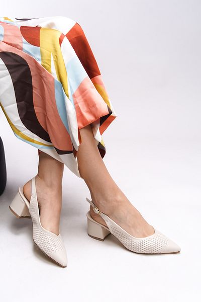 Riccon Maudthyl Women's Open Back Pointed Toe Thick Heeled Shoes 0012443   Skin Skin