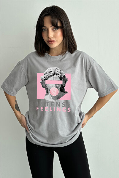 Stendhal Tricou supradimensionat pentru damă, gri Intense Feelings, cu decolt...