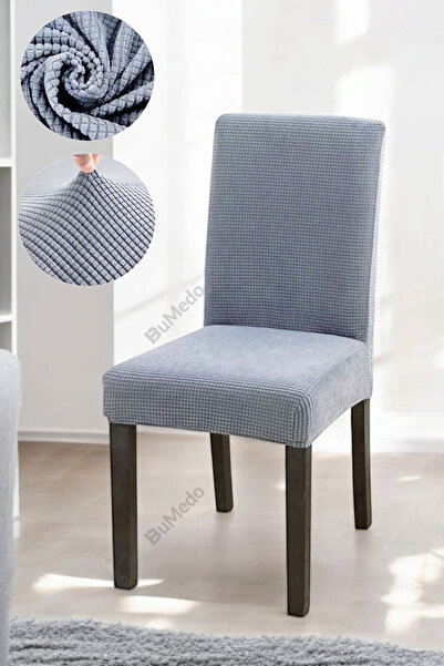 Bumedo Bambu Nano Kumaş Likralı Yıkanabilir Sandalye Kılıfı Lastikli Tekli Sandalye Örtüsü - Açık Gri