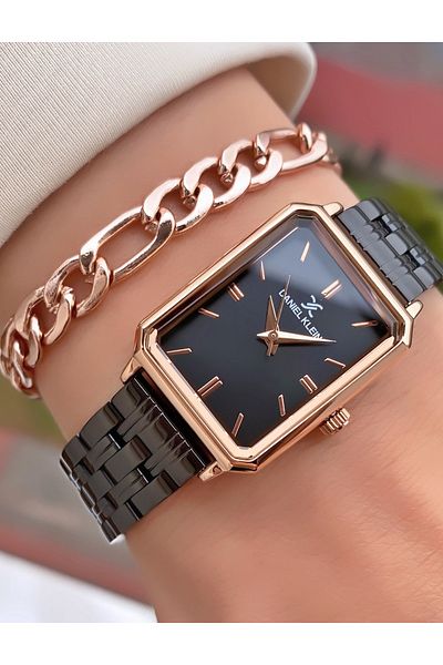 Daniel Klein Brand Rose Black Color Waterproof Women's Wrist Watch - Bracelet Gift