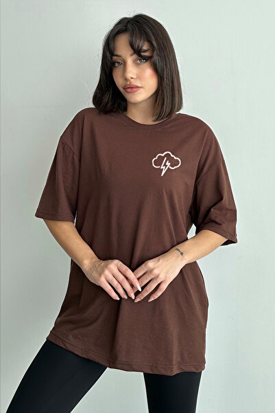 Stendhal Γυναικείο μπλουζάκι με στάμπα σε καφέ Small Cloud Crew Neck Oversize