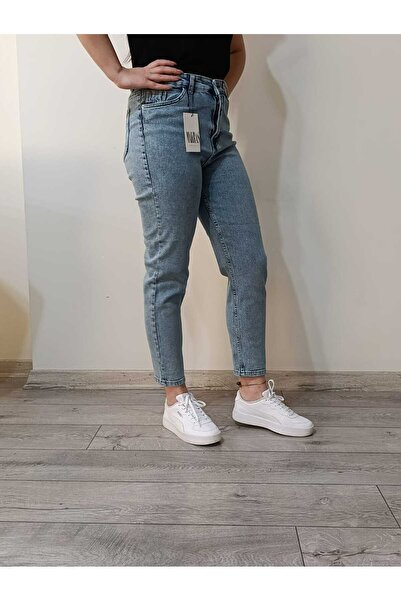 MAKRAS EXCLUSIVE Kadın 90's Mavi Kar Yıkama Yüksek Bel Comfort Likralı Denim Boyfrend Kot Pantolon jeans