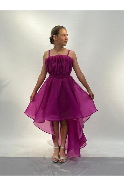 BUTİKHAPPYKİDS Fuchsia Tailed Accordion Collar Girl's Evening Dress - 10-14 Years
