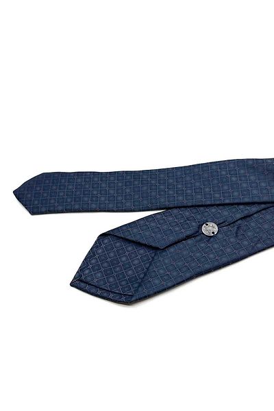 Kravatkolik Navy Blue Square Pattern Slim Tie Sk7982