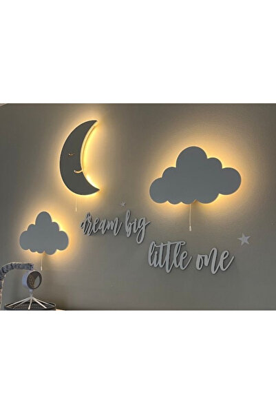 baskigo.com Yazılı Ay ve Bulutlu Harf Ahşap LED'li Çocuk Odası Dekorasyonu - ...