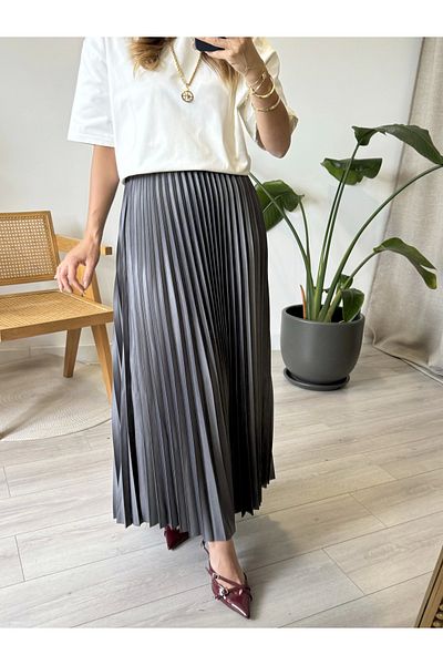 KÜBRA SÖYLEMEZ BOUTİQUE Long Anthracite Pleated Skirt