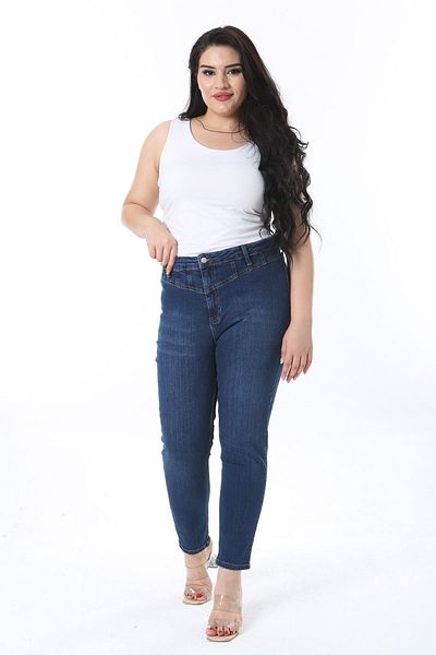 Şans Navy Blue Lycra Large Size Jeans - Gasket Detailed 65n38265