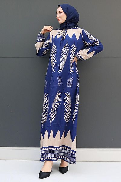 GİZ AGİYİM Νυχτερινό Μπλε Φόρεμα Hijab