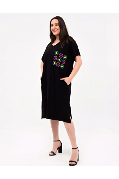 kısmet sepeti Women's Plus Size Embroidery Pocket Detail Dress