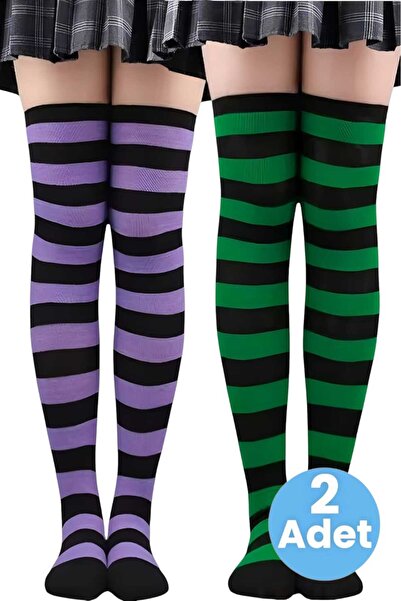 Trenderrs Women's Thick Stripe 2-Piece Knee High Socks