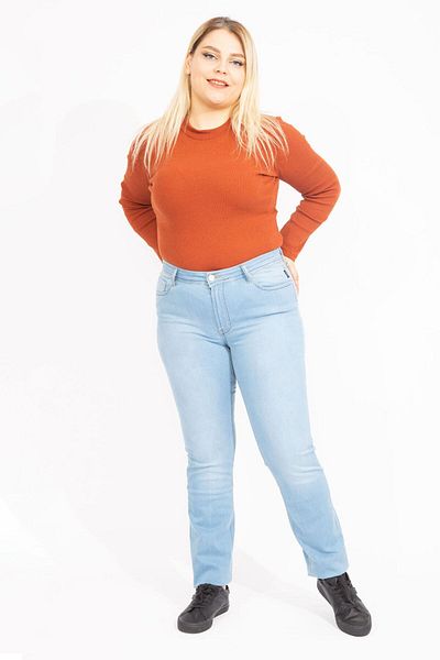 Şans Γυναικείο Large Size Blue 5 Pocket τζιν Lycra 65n35547