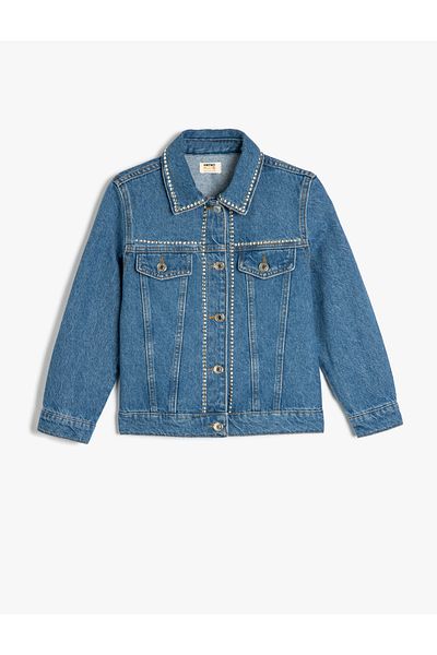 Koton Jachetă din denim cu mânecă lungă din bumbac, cu detaliu de piatră