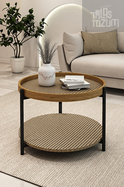 TALAŞTOZUM Ahşap Çerçeveli Hazeran Desen Orta Sehpa 2 Katlı 60 Cm.