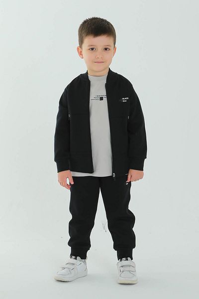 Black One Unisex Παιδικά - Διπλή τσέπη, Λεπτομέρεια εκτύπωσης, Μπλουζάκι με λαιμόκοψη, Ζακέτα με φερμουάρ, Ρυθμιζόμενο ελαστικό στη μέση