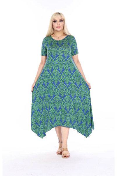 kısmet sepeti Women's Plus Size Black Blue Green Patterned Asymmetrical Cut S...
